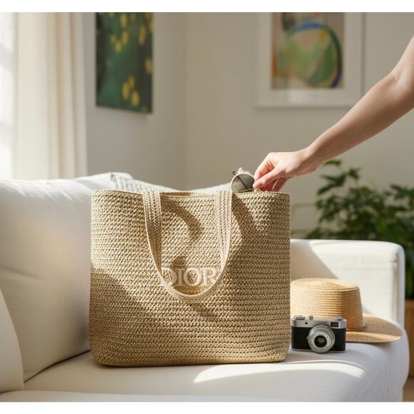 Christian Dior Parfums Large Straw/ Raffia Tote Bag GWP / VIP Gift New - Picture 2 of 8